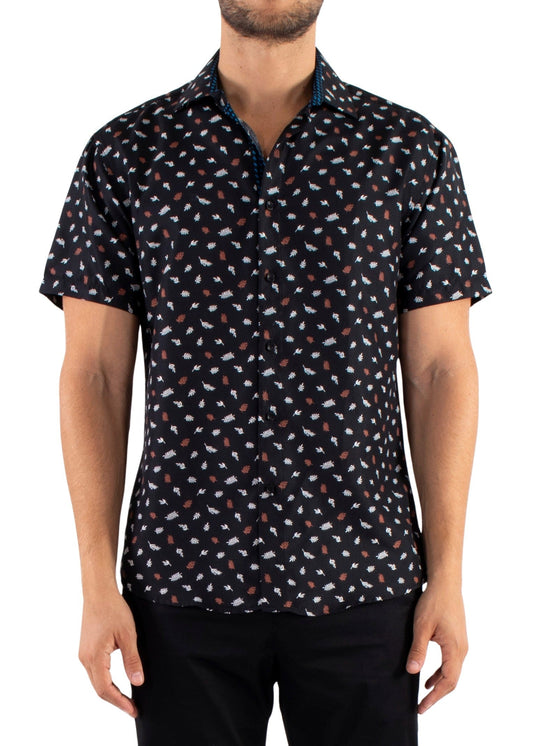 'Leafy-Blend' - Button Up Short Sleeve Shirt