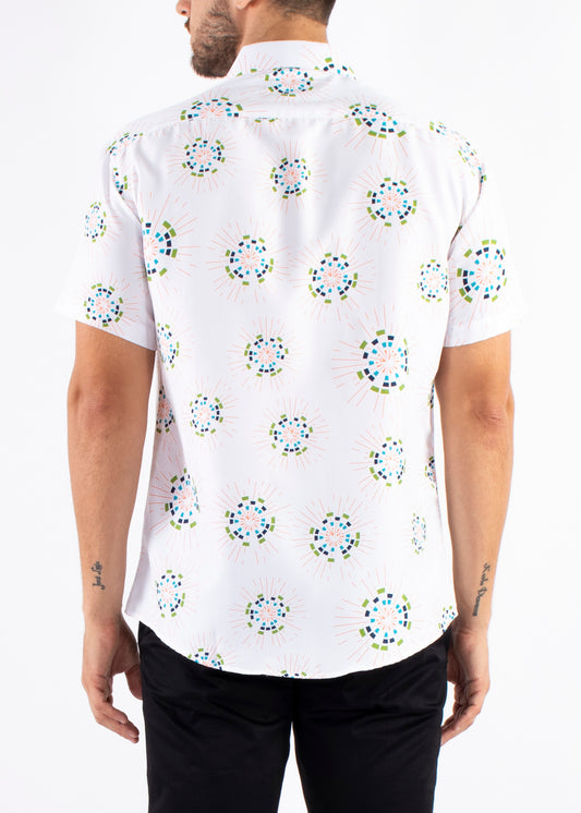 'geo-cosmos' - Button Up Short Sleeve Shirt