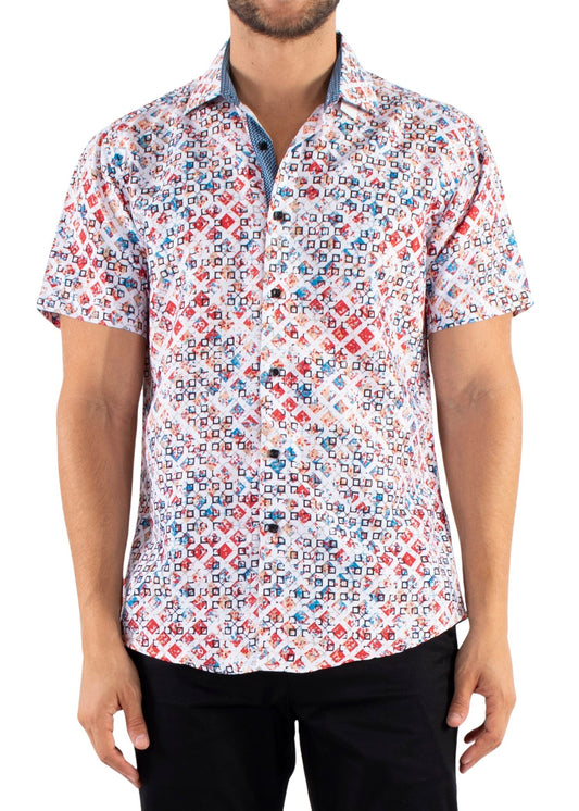 'Overlapping Squares' - Button Up Short Sleeve Shirt