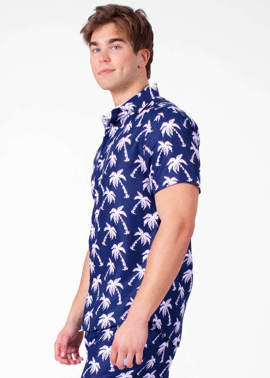 'Palm Pilot' Navy Short Sleeve Shirt