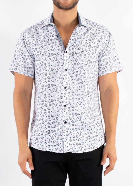 'Dark Leafs' - Button Up Short Sleeve Shirt