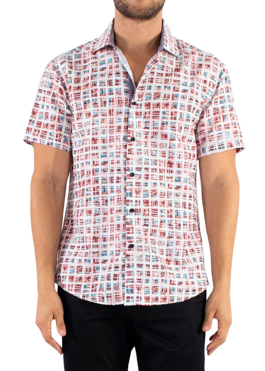 'Color square' - Beige Button Up Short Sleeve Shirt