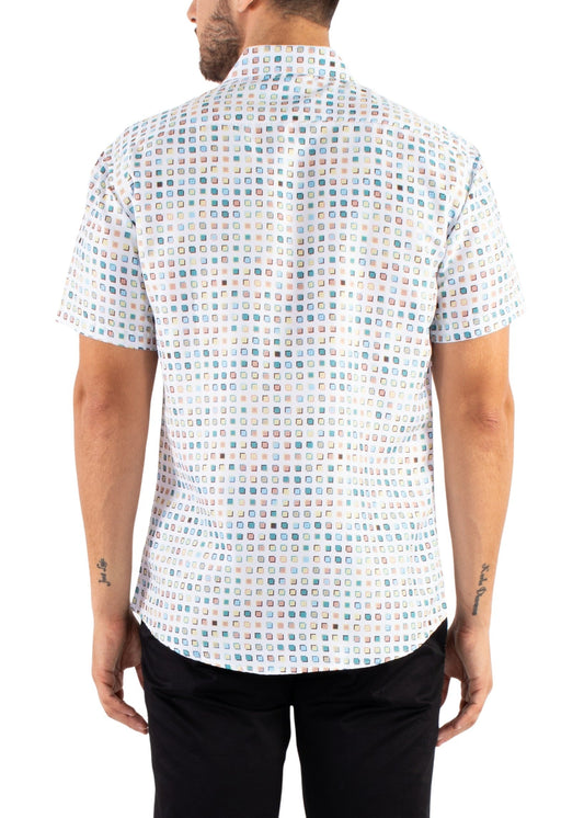 'Mini Square' - Blue Button Up Short Sleeve Shirt
