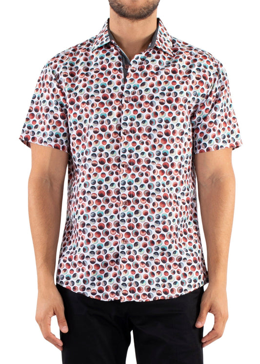 'CircleFit' - Beige Button Up Short Sleeve Shirt
