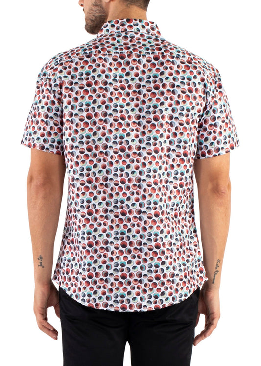 'CircleFit' - Beige Button Up Short Sleeve Shirt