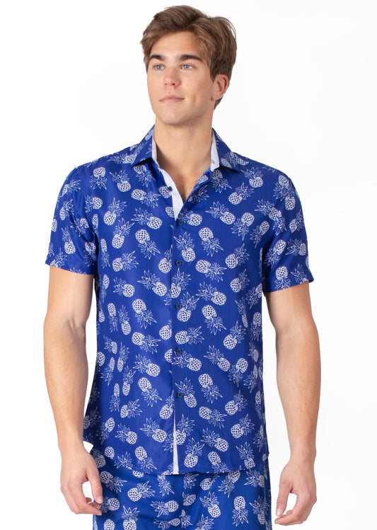 'Pineapple Perfection' Navy Short Sleeve Shirt