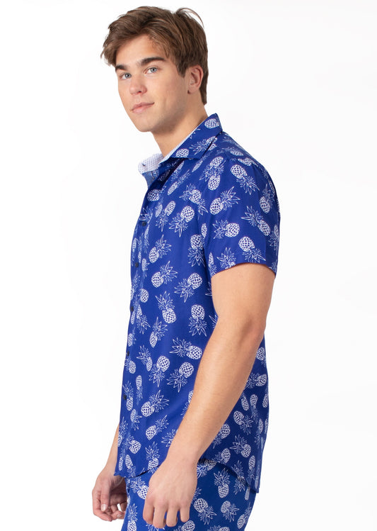 'Pineapple Perfection' Navy Short Sleeve Shirt