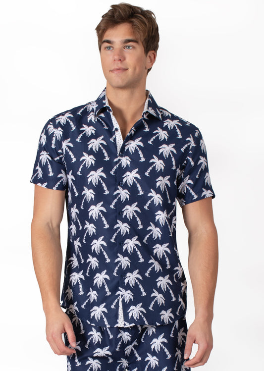 'Palm Pilot' Navy Short Sleeve Shirt