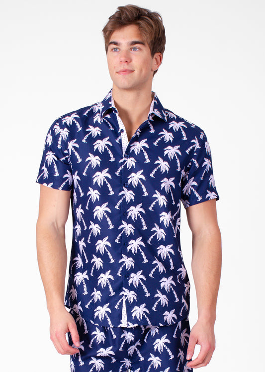 'Palm Pilot' Navy Short Sleeve Shirt