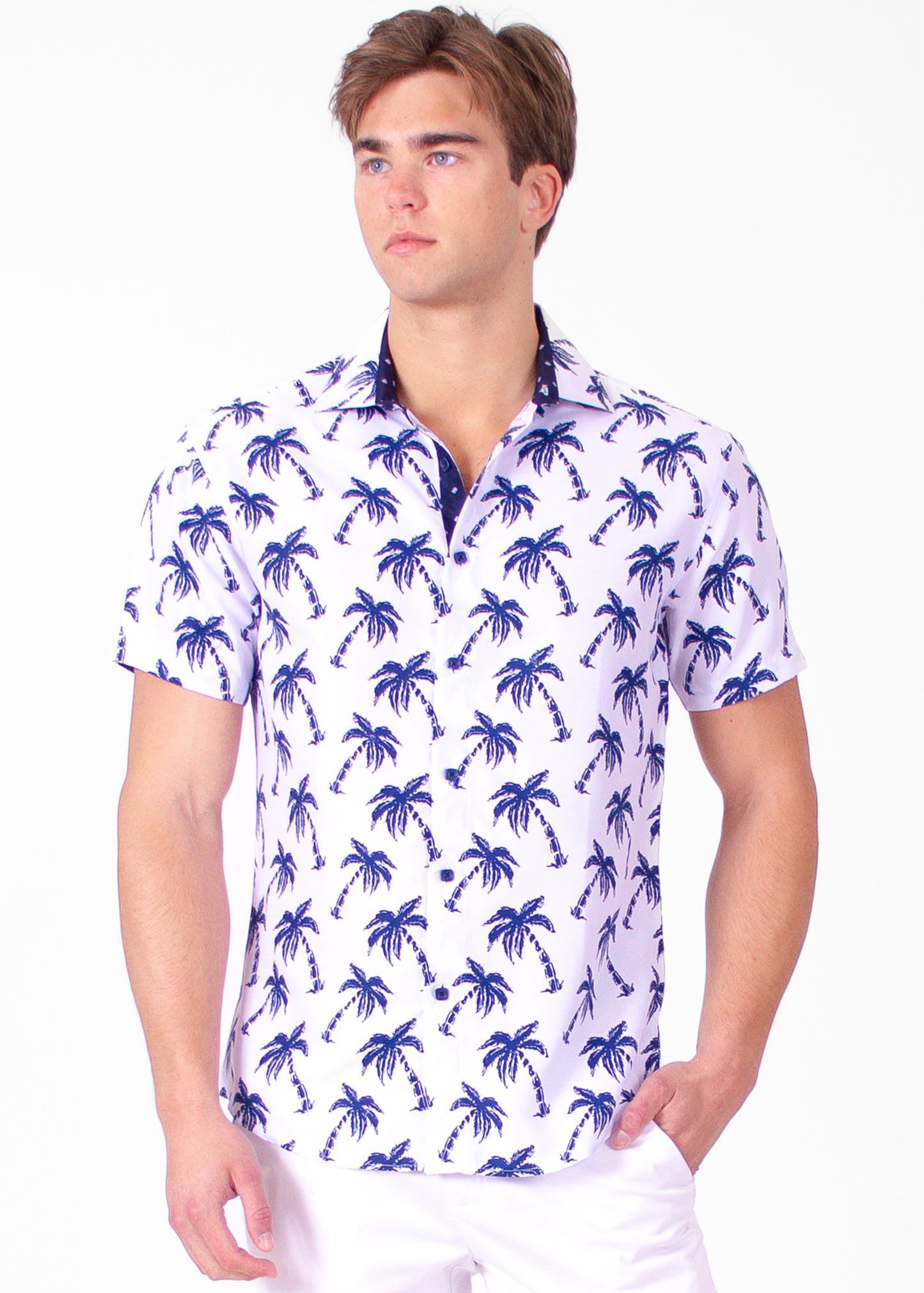 'Palm Pilot' Navy Short Sleeve Shirt